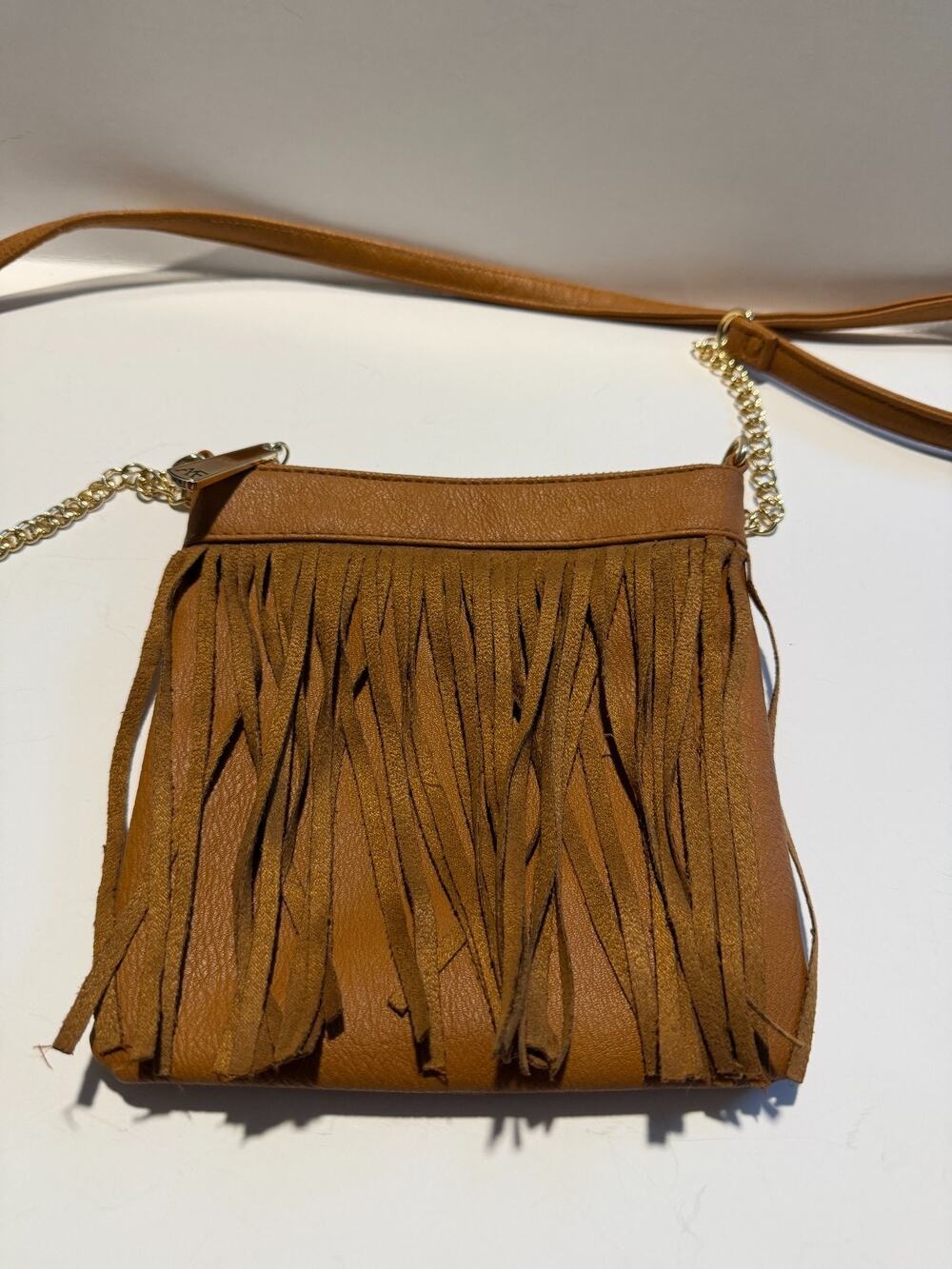 Abercrombie & Fitch Women's Fringe Crossbody Bag Brown Boho Western Purse Chain
